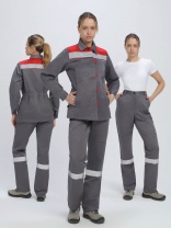 Костюм женский Весна-1 СОП NEW (тк.Смесовая,210) брюки, т.серый/красный
