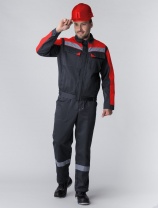 Костюм Сфера-1 NEW (тк.Смесовая,210) брюки, т.серый/красный
